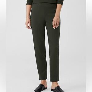 Eileen Fisher Washable Stretch Ponte Tapered Slim Ankle‎ Pants Woodland Green L
